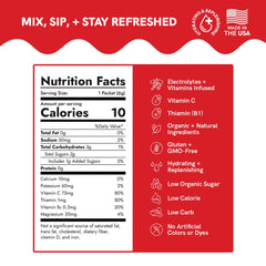 Nutrition facts label with health benefits on a red background
