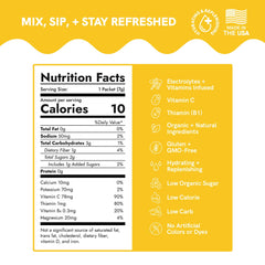 Nutrition facts label with health benefits on a yellow background