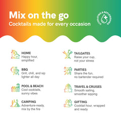 Promotional graphic for cocktails made for various occasions with a colorful gradient background.